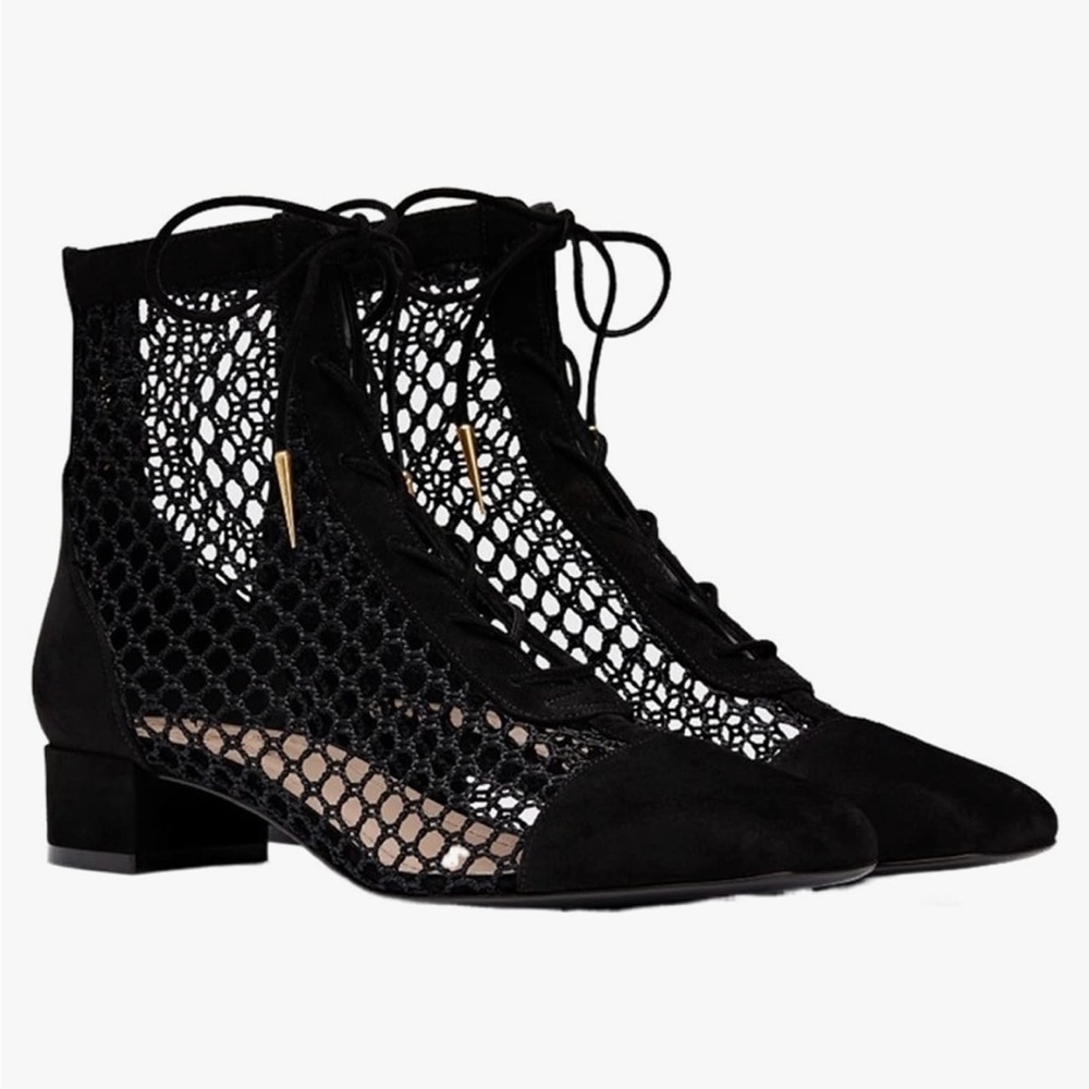 Black mesh booties boots